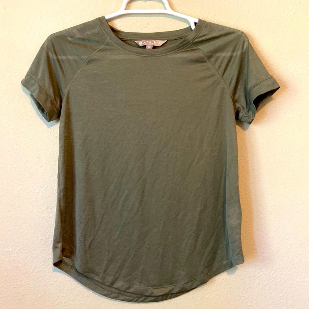 Athleta Womens Active T Shirt army Green V-neck Burnout Thin Slub Size xs